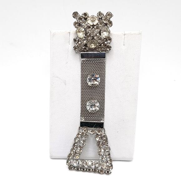 Vintage Rhinestone Mesh Brooch, Signed Nat Halpern, 1940s, 4" - Picture 2 of 9